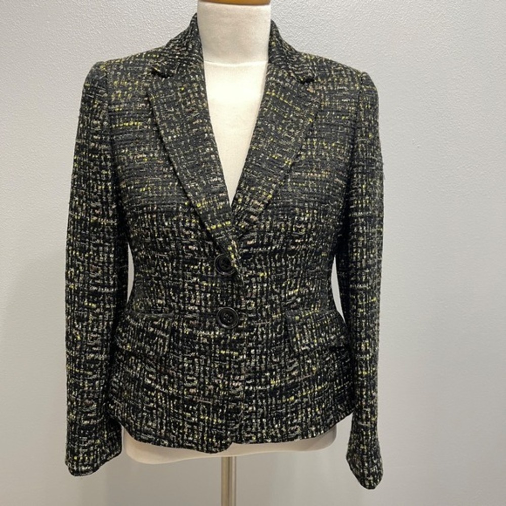 Kasper Women's Blazer Jacket 4 Petite 4P‎ Black Yellow Multicolor Lined LS